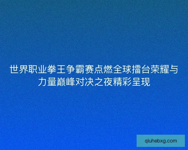 世界职业拳王争霸赛点燃全球擂台荣耀与力量巅峰对决之夜精彩呈现